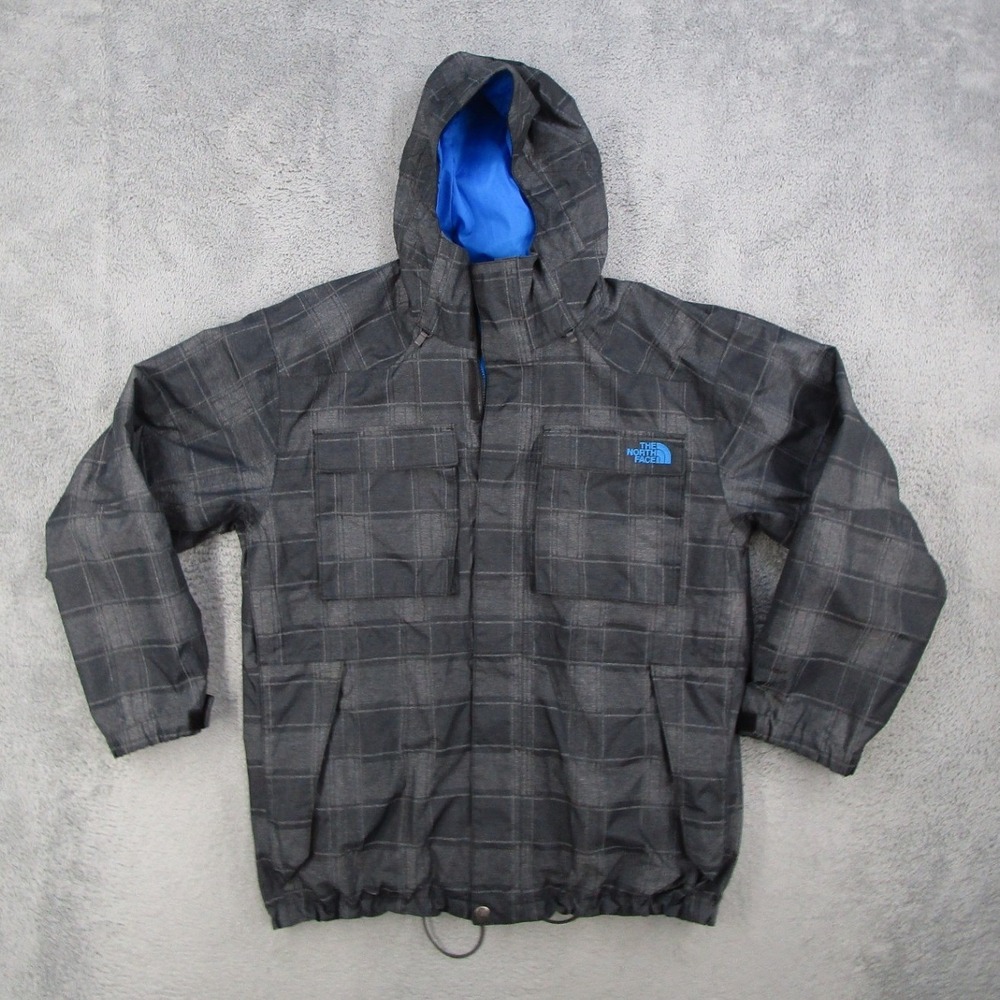 The North Face HyVent Jacket Mens XL Gray Plaid Waterproof Shell T495+T895